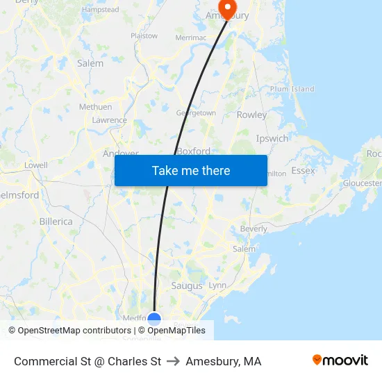 Commercial St @ Charles St to Amesbury, MA map