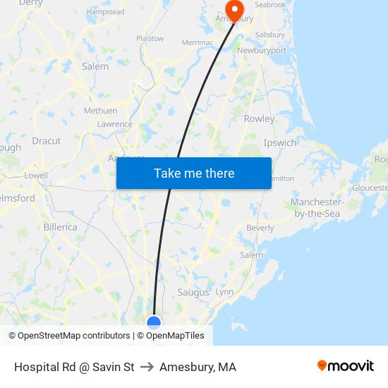 Hospital Rd @ Savin St to Amesbury, MA map