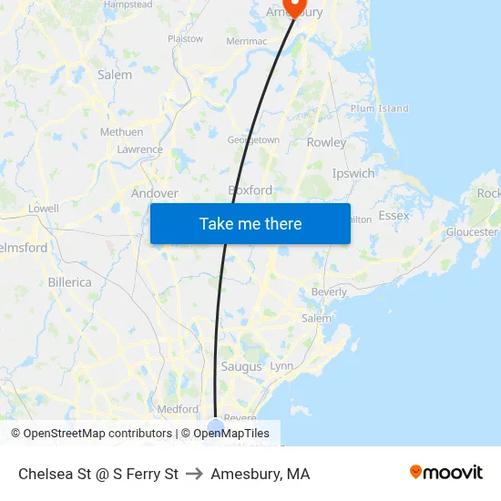 Chelsea St @ S Ferry St to Amesbury, MA map