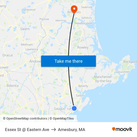 Essex St @ Eastern Ave to Amesbury, MA map