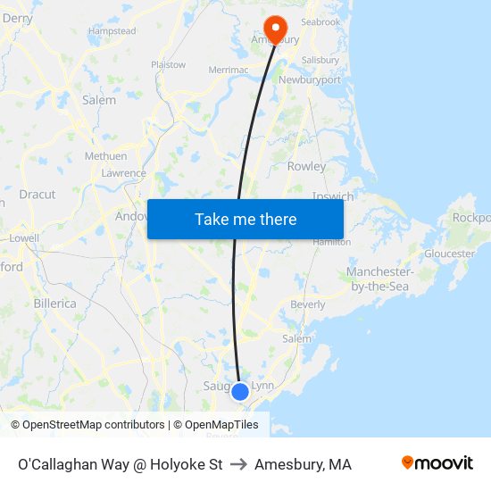 O'Callaghan Way @ Holyoke St to Amesbury, MA map