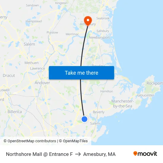 Northshore Mall @ Entrance F to Amesbury, MA map