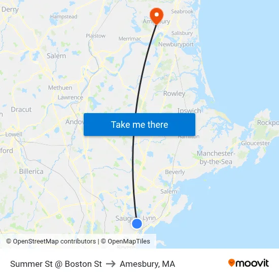 Summer St @ Boston St to Amesbury, MA map