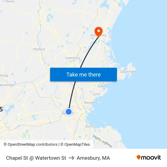 Chapel St @ Watertown St to Amesbury, MA map