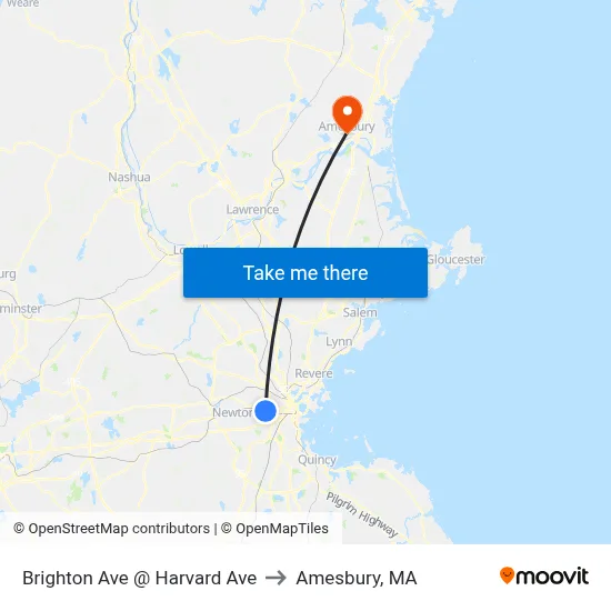 Brighton Ave @ Harvard Ave to Amesbury, MA map