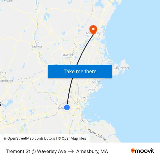 Tremont St @ Waverley Ave to Amesbury, MA map