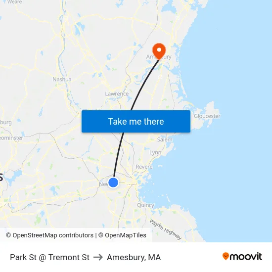 Park St @ Tremont St to Amesbury, MA map