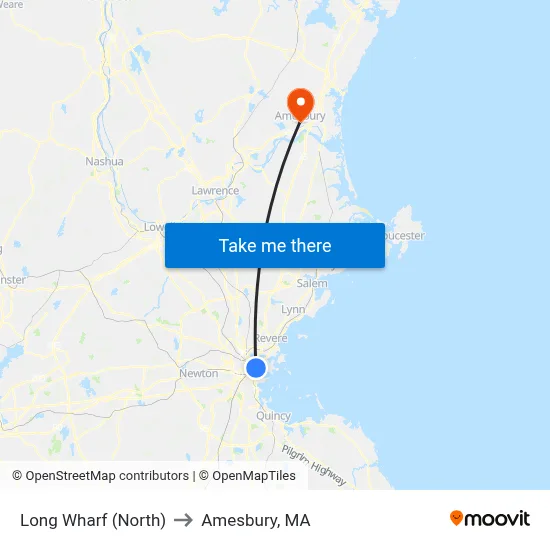 Long Wharf (North) to Amesbury, MA map