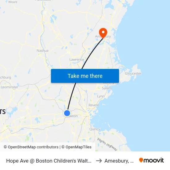 Hope Ave @ Boston Children's Waltham to Amesbury, MA map