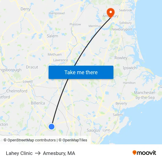 Lahey Clinic to Amesbury, MA map