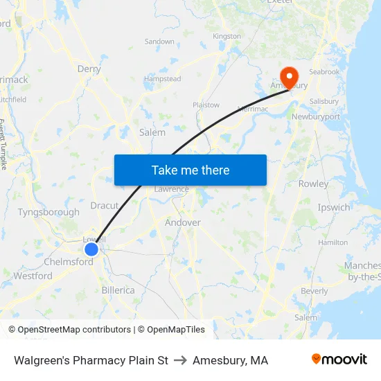 Walgreen's Pharmacy Plain St to Amesbury, MA map