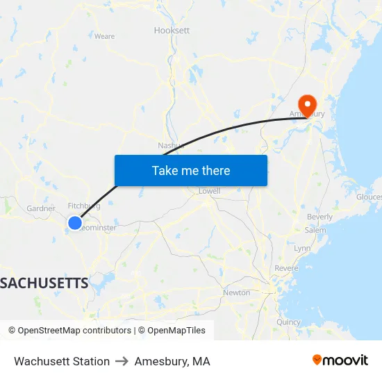 Wachusett Station to Amesbury, MA map