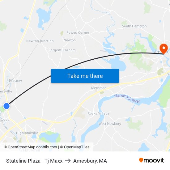 Stateline Plaza - Tj Maxx to Amesbury, MA map