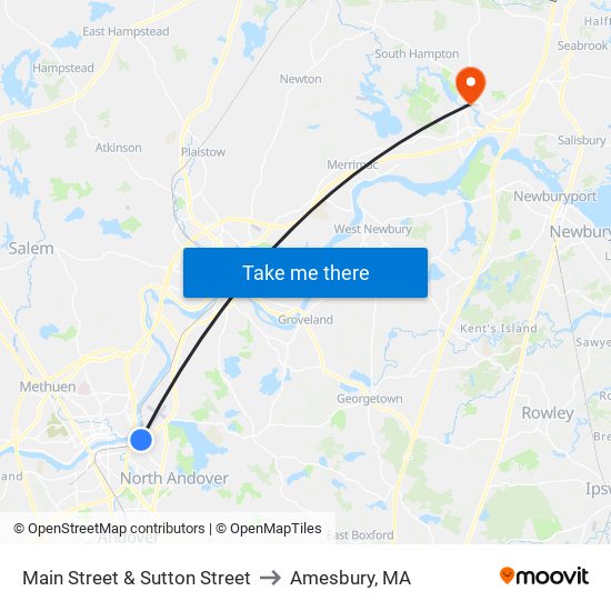 Main Street & Sutton Street to Amesbury, MA map