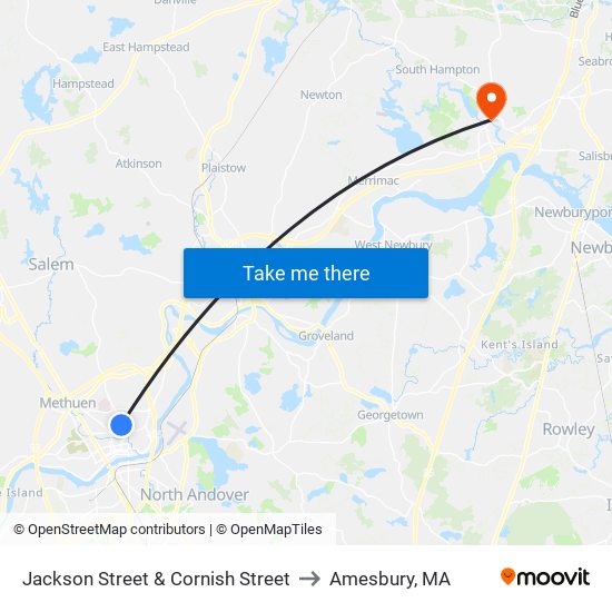 Jackson Street & Cornish Street to Amesbury, MA map