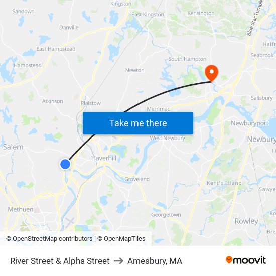 River Street & Alpha Street to Amesbury, MA map