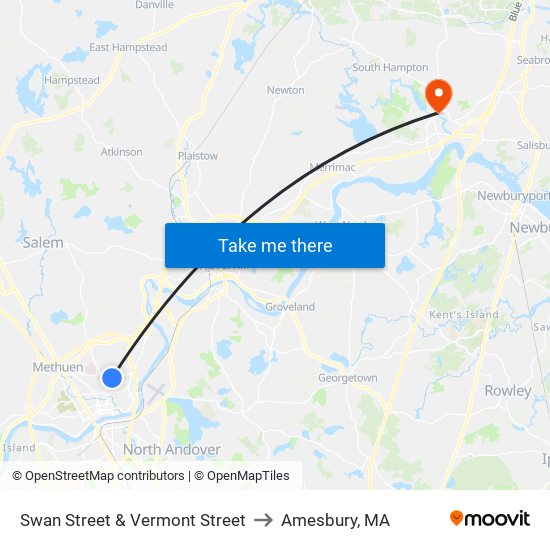 Swan Street & Vermont Street to Amesbury, MA map
