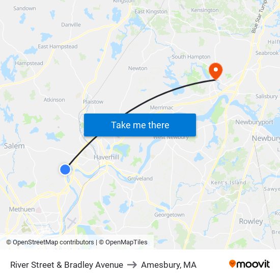 River Street & Bradley Avenue to Amesbury, MA map