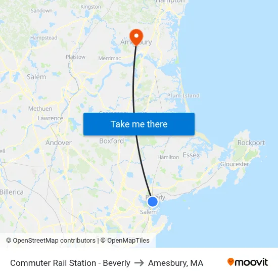 Commuter Rail Station - Beverly to Amesbury, MA map