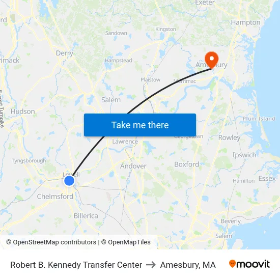 Robert B. Kennedy Transfer Center to Amesbury, MA map