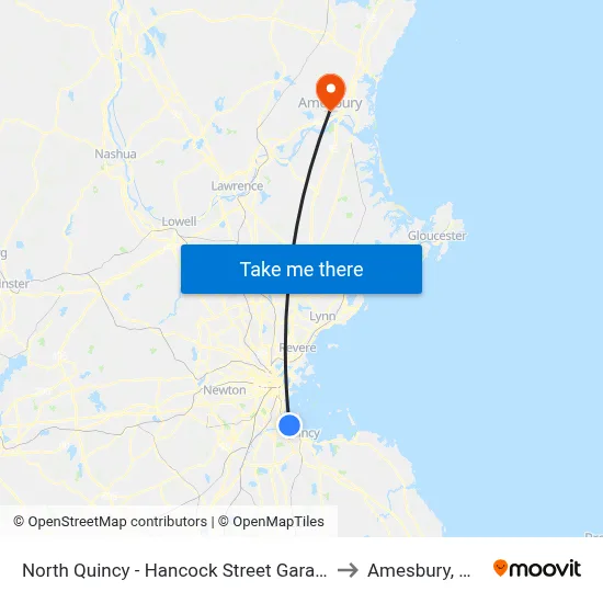 North Quincy - Hancock Street Garage to Amesbury, MA map