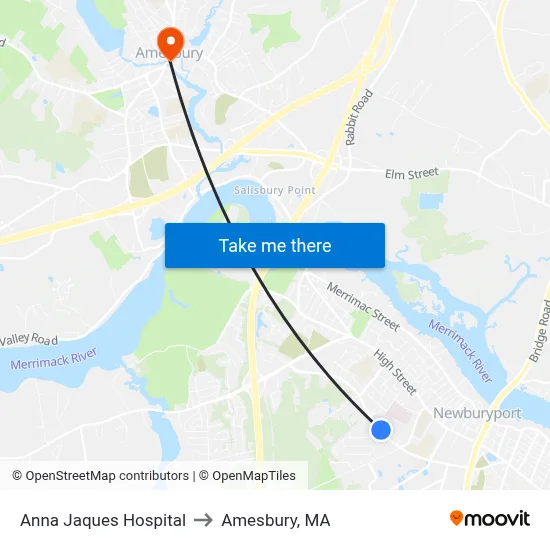 Anna Jaques Hospital to Amesbury, MA map