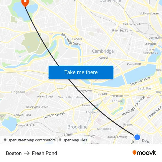 Boston to Fresh Pond map