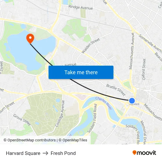 Harvard Square to Fresh Pond map