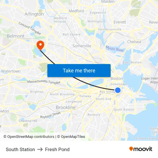South Station to Fresh Pond map