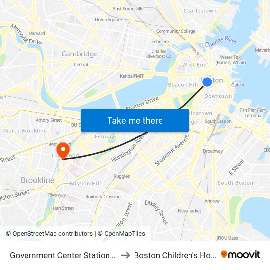 Government Center Station MBTA to Boston Children's Hospital map