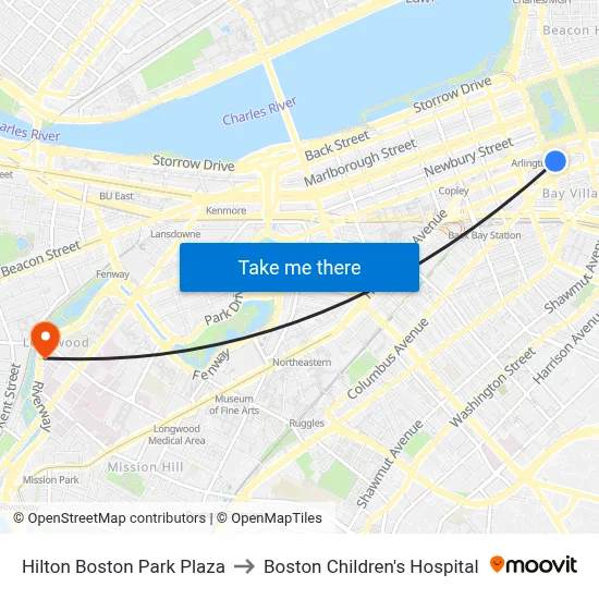 Hilton Boston Park Plaza to Boston Children's Hospital map