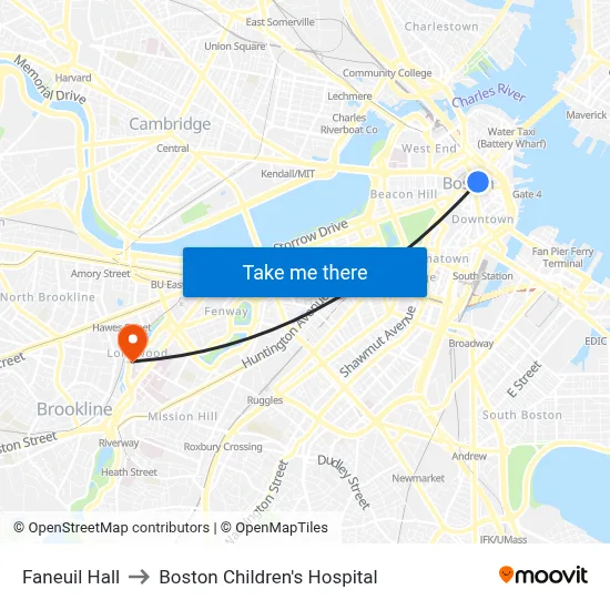 Faneuil Hall to Boston Children's Hospital map
