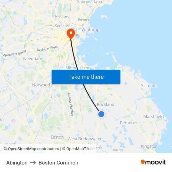 Abington to Boston Common map