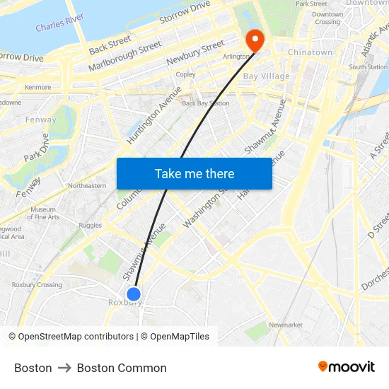 Boston to Boston Common map