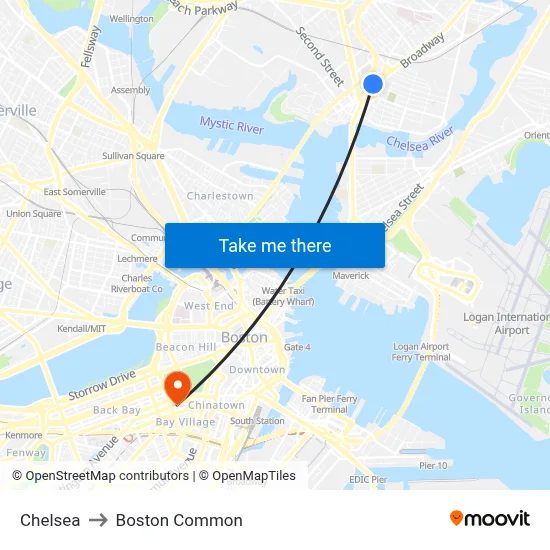 Chelsea to Boston Common map