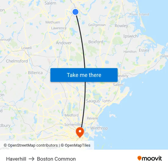 Haverhill to Boston Common map