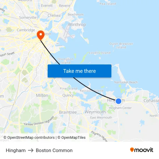Hingham to Boston Common map