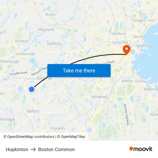 Hopkinton to Boston Common map