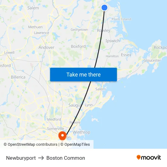 Newburyport to Boston Common map