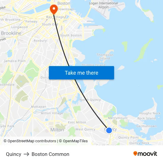Quincy to Boston Common map