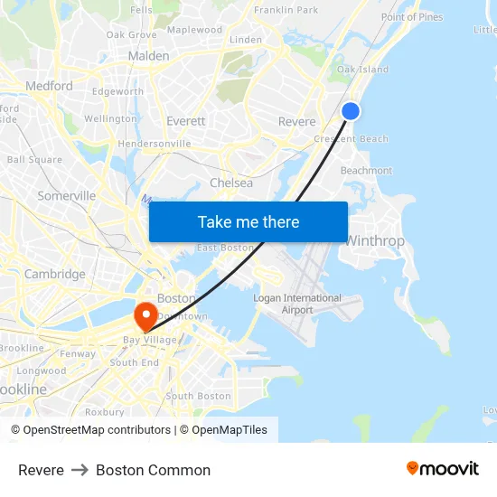 Revere to Boston Common map