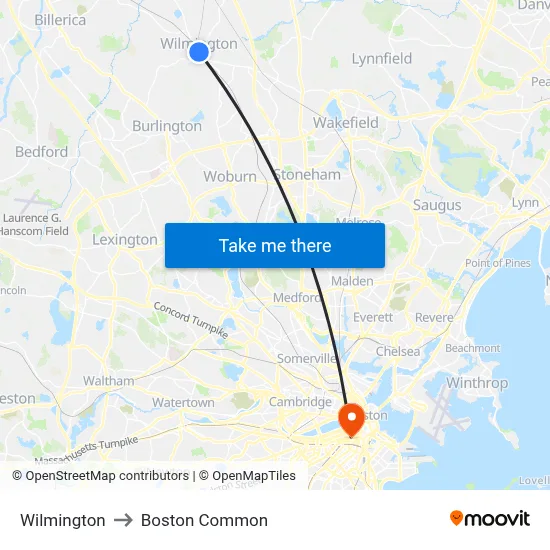 Wilmington to Boston Common map