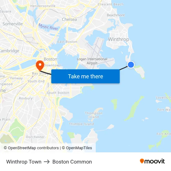 Winthrop Town to Boston Common map