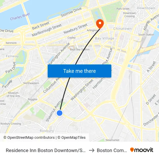 Residence Inn Boston Downtown/South End to Boston Common map