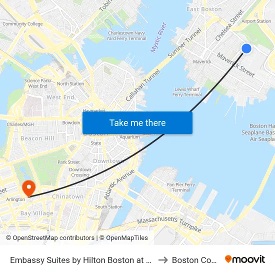 Embassy Suites by Hilton Boston at Logan Airport to Boston Common map