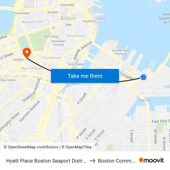 Hyatt Place Boston Seaport District to Boston Common map