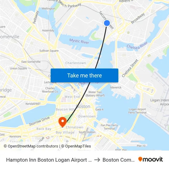 Hampton Inn Boston Logan Airport Chelsea to Boston Common map