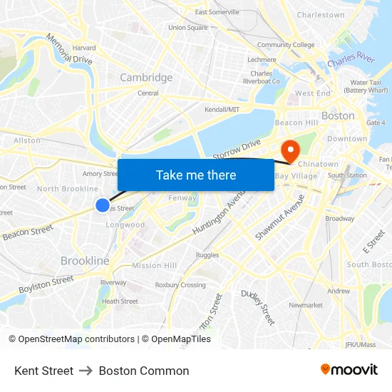 Kent Street to Boston Common map