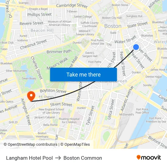 Langham Hotel Pool to Boston Common map