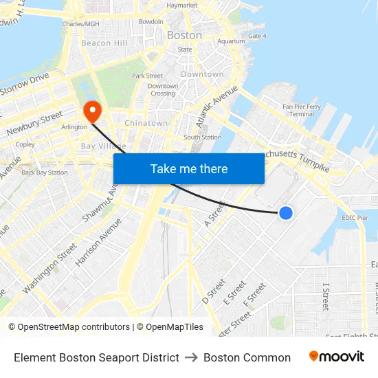 Element Boston Seaport District to Boston Common map